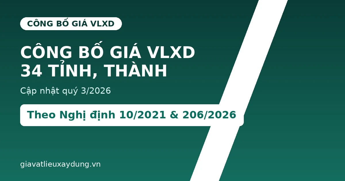 Công bố giá vật liệu xây dựng các tỉnh, thành quý 3/2026