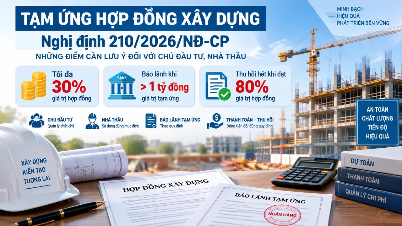 Tạm ứng hợp đồng xây dựng theo Nghị định 210/2026/NĐ-CP: 7 điểm cần lưu ý