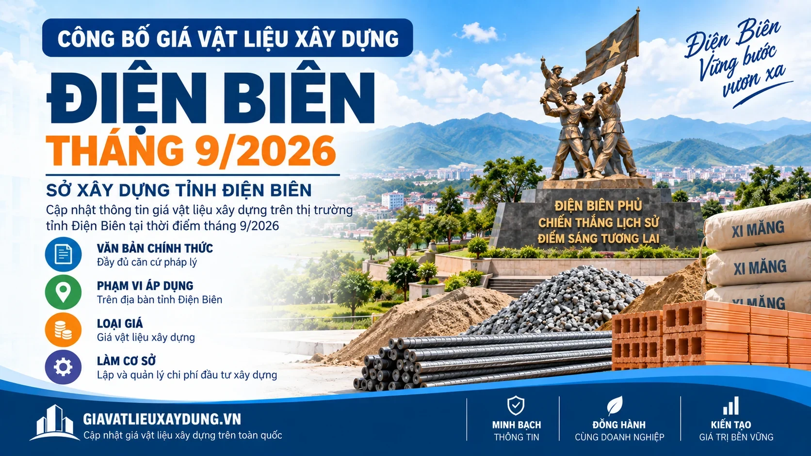 Công bố giá vật liệu xây dựng Điện Biên tháng 9/2026