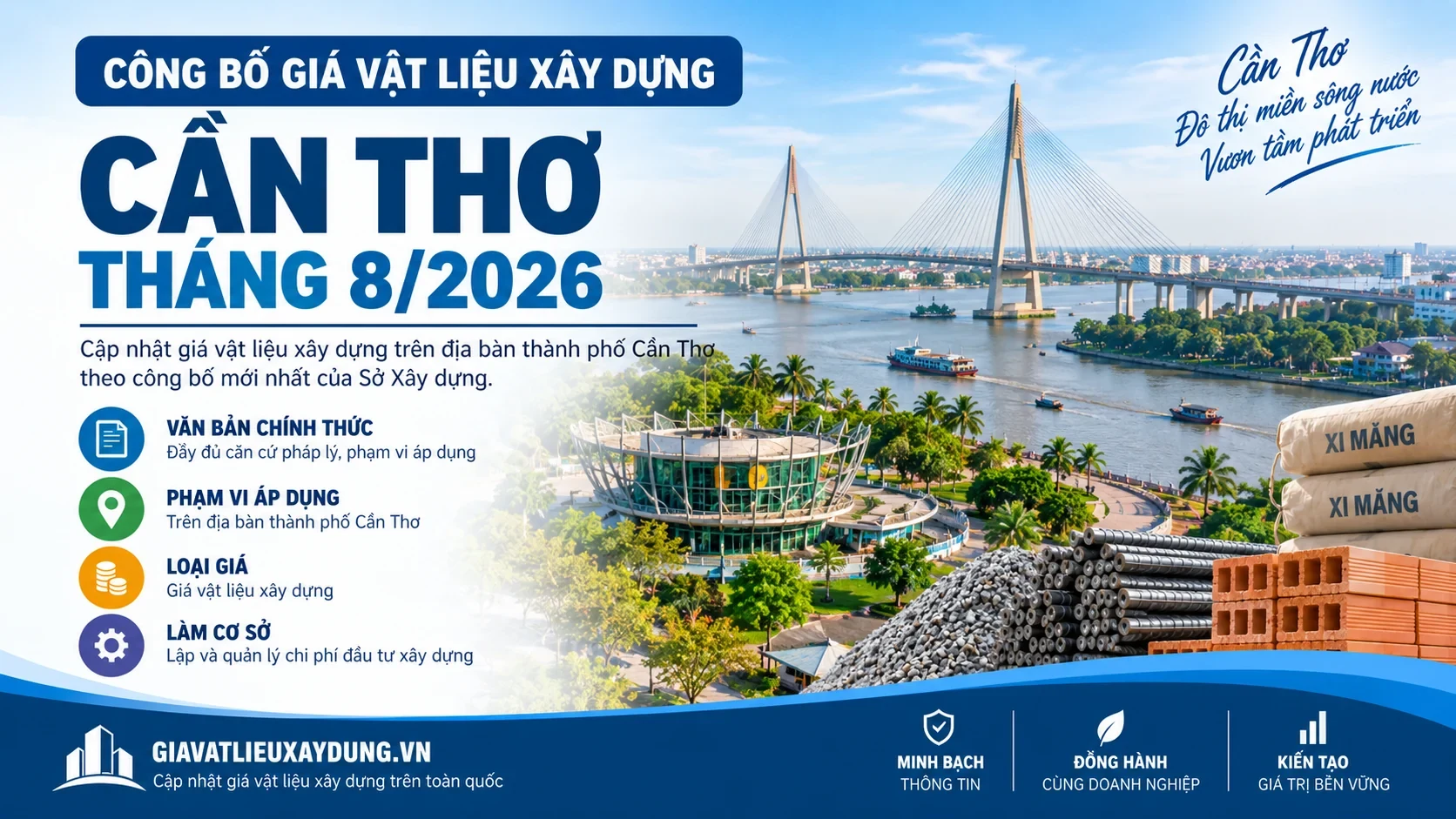 Công bố giá vật liệu xây dựng Cần Thơ tháng 8/2026